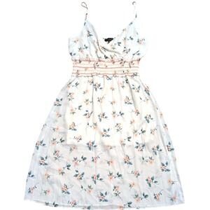 Trixxi Sundress XL White Peach Floral Sun Dress Empire Waist Midi Dressy NEW